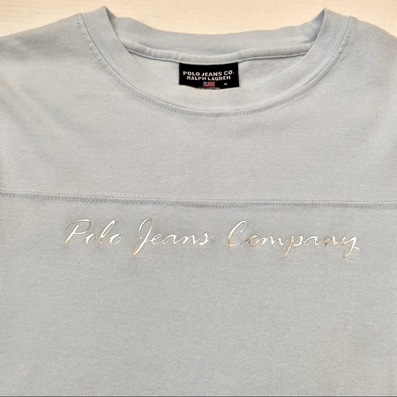 Polo Ralph Lauren Tops - Polo Jeans Co Ralph Lauren Women's blue long-sleeved embellished T-shirt Size M